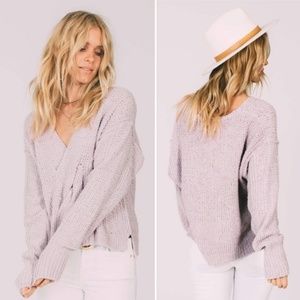 Free People Lavender Coco V-Neck Cozy Knit Sweater